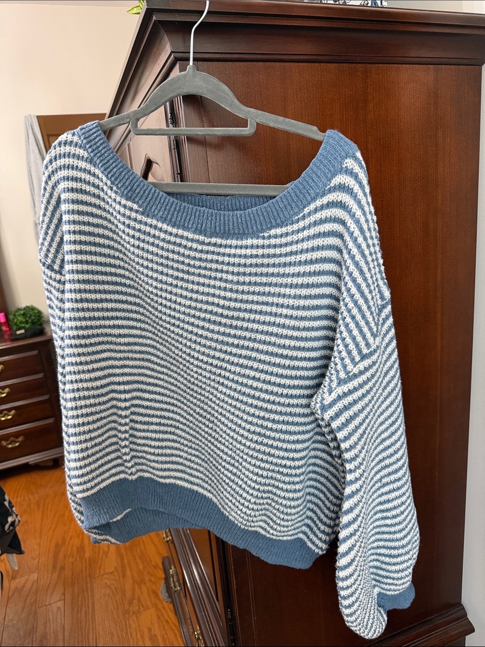 Women’s Blue and White Striped Knit Sweater